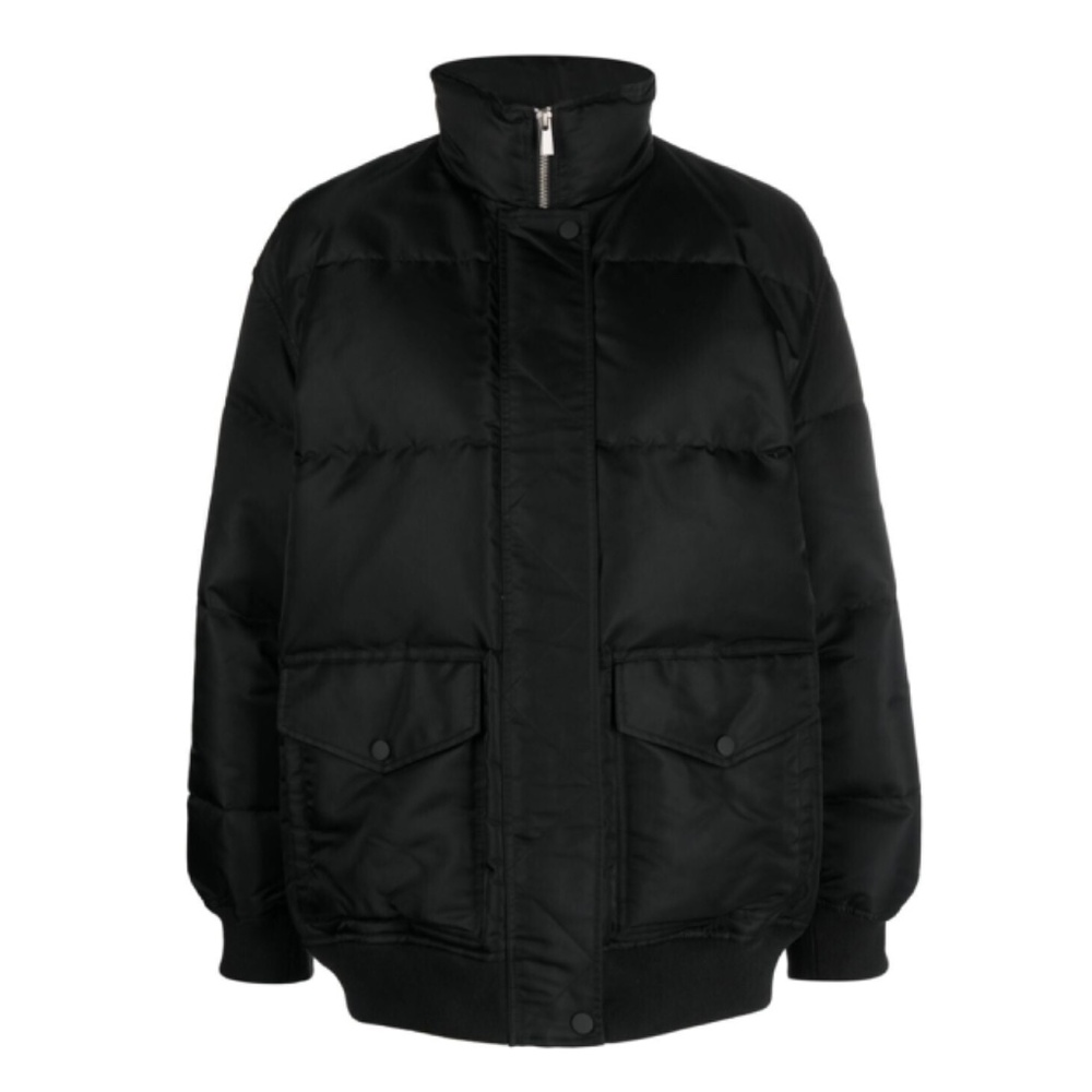 Theory Oversized Down Puffer Bomber Jacket Aero Nylon in Black Size P/S